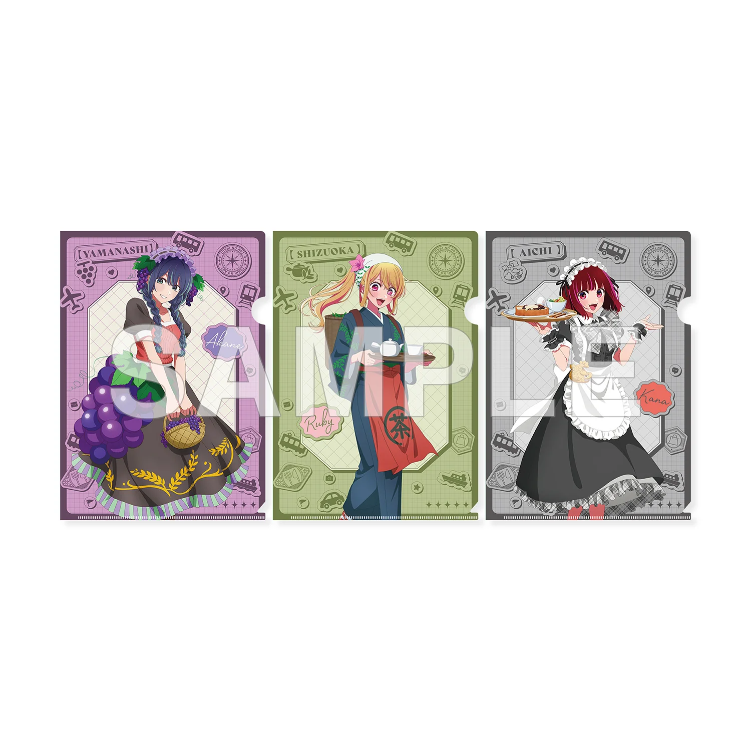 (Goods - Clear File) OSHI NO KO [47 TODOFUKEN NO KO] Clear File Set Akane Kurokawa (Yamanashi Prefecture) & Ruby (Shizuoka Prefecture) & Kana Arima (Aichi Prefecture)