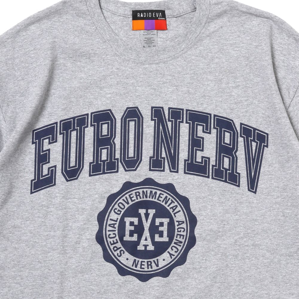 [Evangelion] RADIO EVA EURO NERV COLLEGE T-Shirt Gray - Image 2